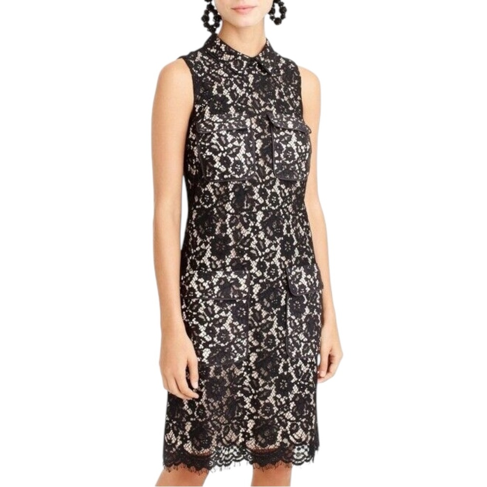 J. Crew Dress Black Lace overlay Sleeveless women size 8 cocktail formal event